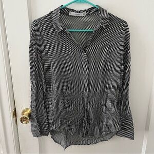 Mango Polka Dot Pearl Collar Button Down Blouse